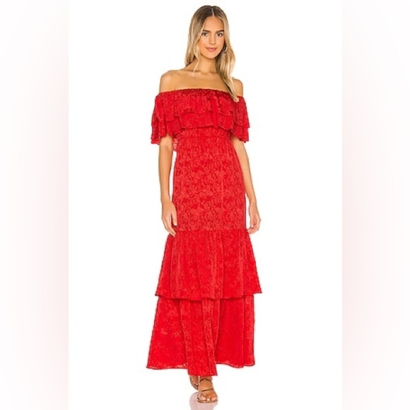 House of Harlow 1960 x Revolve Miriana Maxi Dress Red Ruffle Size Small Boho - Picture 1 of 7